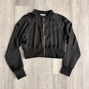 Zara Black Satin Bomber Jacket with Rose Gold Zipper